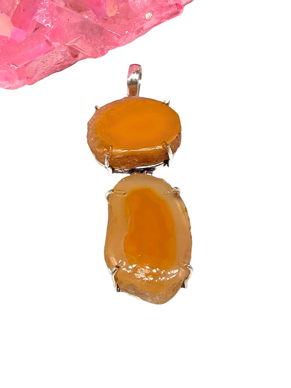 Orange Botswana Agate Necklace Pendant 925 Sterling Silver Overlay